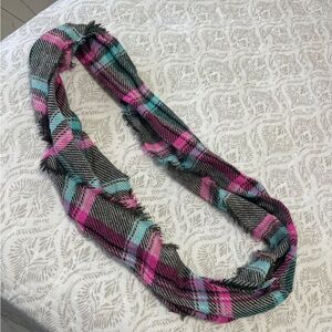Plaid Infinity Scarf - Pink, Blue, Black
